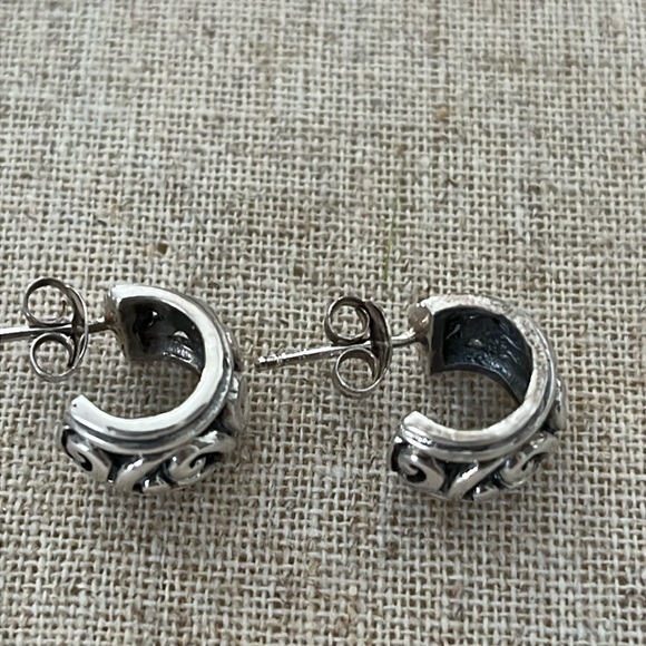 Sterling Solid 3/4 Scroll Posted Hoop Earrings - Picture 2 of 8